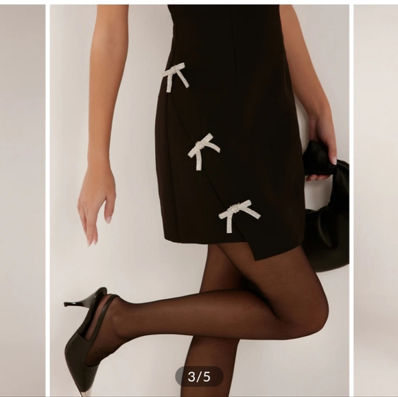 Commense Black Mini Dress with Rhinestone Bows - Picture 2 of 5